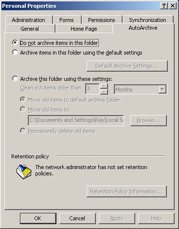 [ Set the AutoArchive properties for each folder in the Exchange server...]